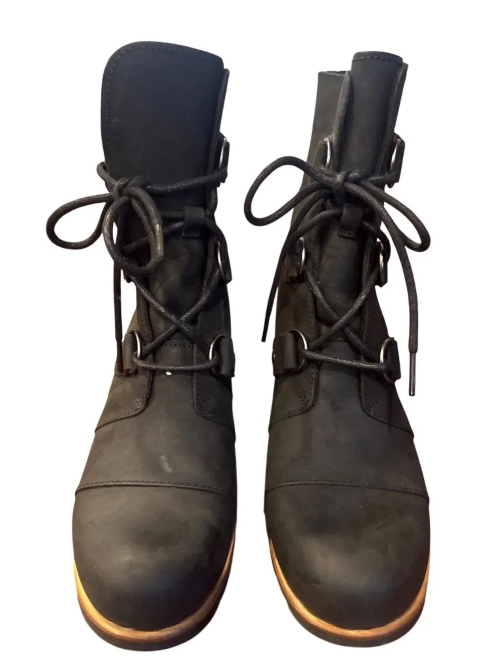 Sorel Joan Of Arctic Wedge Lace Up Boots Black Nubuck Womens Size 8 Waterproof